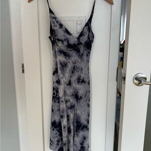 Realisation Par vintage blue white tie-dye cowl neck mini dress